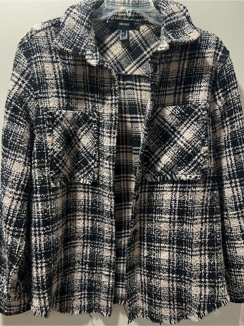 Forever 21 Black & Cream Plaid Tweed Shacket